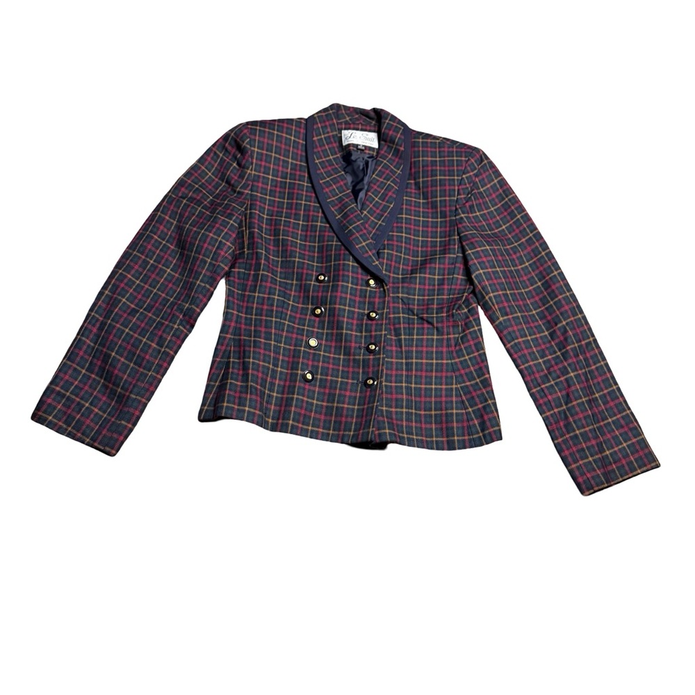 ✨🎄 Le Suit Vintage Christmas Plaid Double‎ Breasted Blazer Jacket Sz 6🎄✨